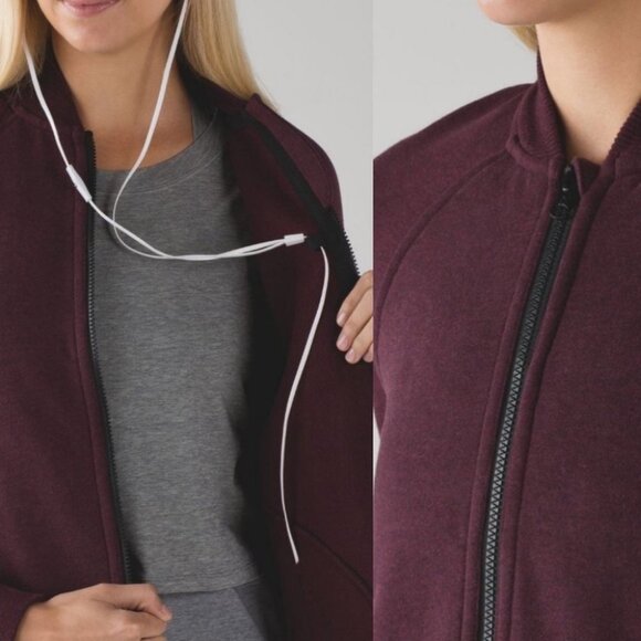 Lululemon Purple Bomber‎ Jacket Size 4 French Terry Fleece Warm Pleat To Street - Picture 2 of 13